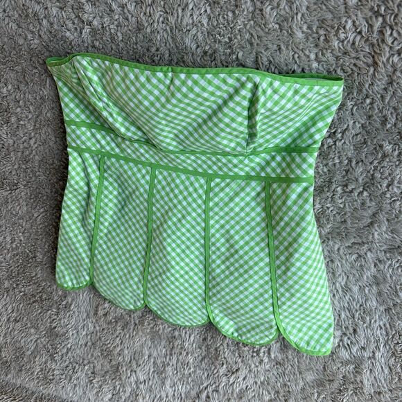 Lilly Pulitzer Green Gingham Strapless Meridian Top Scalloped Women's Size 2 - Picture 4 of 13